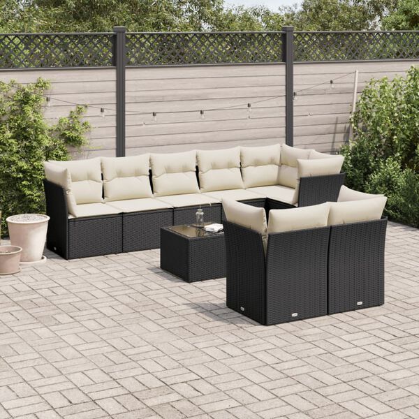 vidaXL Salon de jardin 9 pcs avec coussins noir r&eacute;sine tress&eacute;e