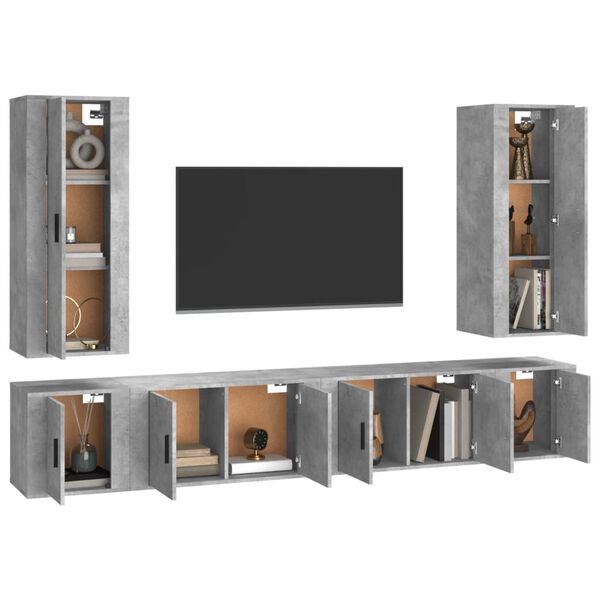 vidaXL Ensemble de meubles TV 6 pcs Gris béton Bois d'ingénierie