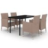 vidaXL Ensemble &agrave; manger de jardin coussins 5 pcs R&eacute;sine tress&eacute;e Verre