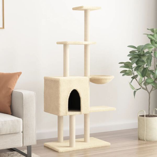 vidaXL Arbre à chat avec griffoirs en sisal Crème 145 cm