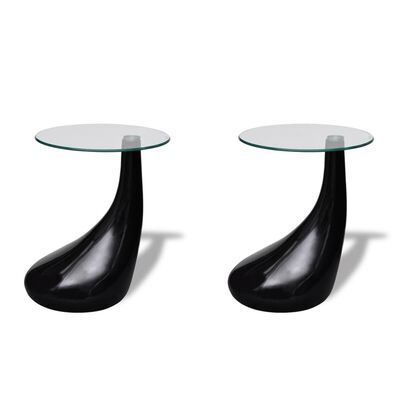 vidaXL Table basse et dessus de table Verre rond Noir brillant 2 pcs