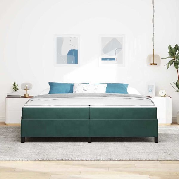 vidaXL Cadre de lit avec matelas Vert fonc&eacute; 200 x 200 cm tissu