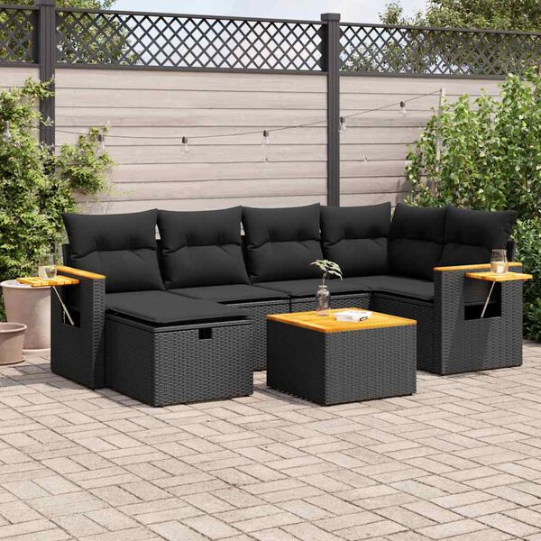 vidaXL Salon de jardin 7 pcs avec coussins noir r&eacute;sine tress&eacute;e
