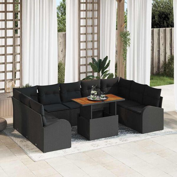 vidaXL Ensemble de canap&eacute; de jardin avec coussin 10 pcs Noir