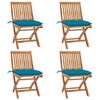vidaXL Chaises pliantes avec coussins, 4 pi&egrave;ces, en teck massif
