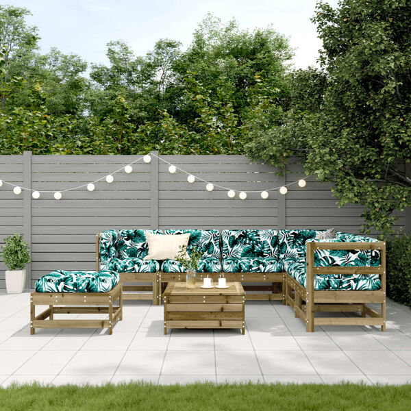 vidaXL Salon de jardin 8 pcs avec coussins bois de pin impr&eacute;gn&eacute;