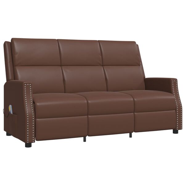 vidaXL Fauteuil de massage inclinable 3 places marron similicuir