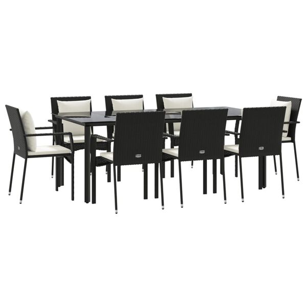 vidaXL Ensemble &agrave; manger jardin 9pcs et coussins noir r&eacute;sine tress&eacute;e