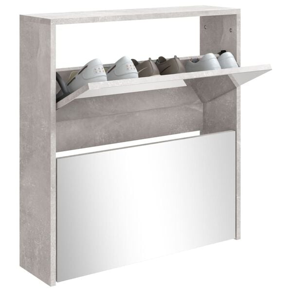 vidaXL Armoire à chaussures et miroir 2 niveaux Gris béton 63x17x67 cm
