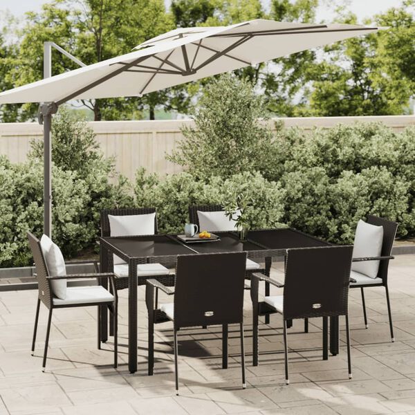 vidaXL Ensemble &agrave; manger de jardin coussins 7pcs Noir R&eacute;sine tress&eacute;e