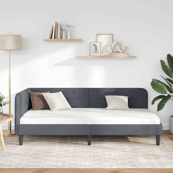 vidaXL Cadre de lit d'angle Gris fonc&eacute; 90 x 190 cm Velours