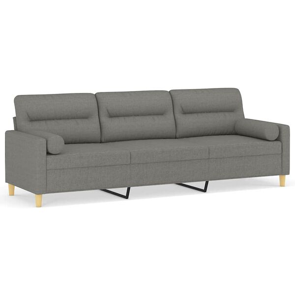 vidaXL Canap&eacute; 3 places et oreillers et coussins Gris fonc&eacute; 210cm Tissu