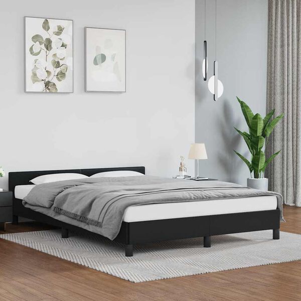 vidaXL Cadre de lit avec t&ecirc;te de lit sans matelas noir 140x190 cm