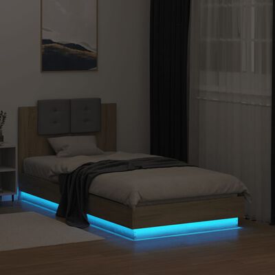 vidaXL Cadre de lit tête de lit et lumières LED chêne sonoma 90x190 cm