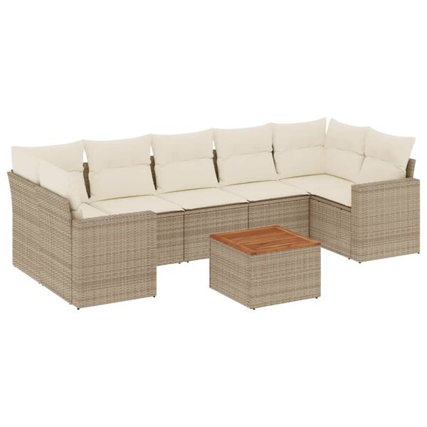 vidaXL Salon de jardin avec coussins 8 pcs beige r&eacute;sine tress&eacute;e