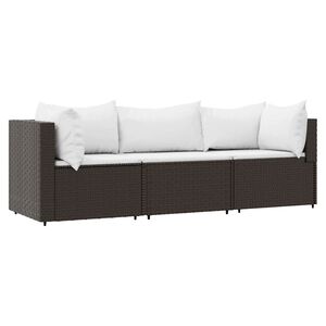 vidaXL Salon de jardin 3 pcs avec coussins marron r&eacute;sine tress&eacute;e