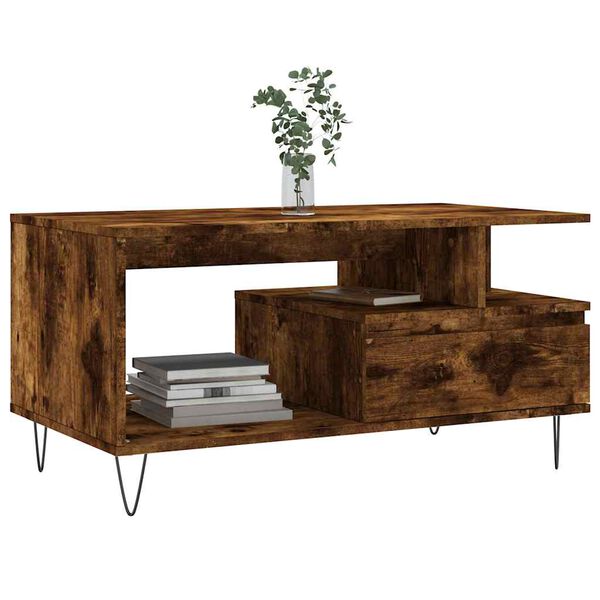 vidaXL Table basse Ch&ecirc;ne fum&eacute; 90x49x45 cm Bois d'ing&eacute;nierie