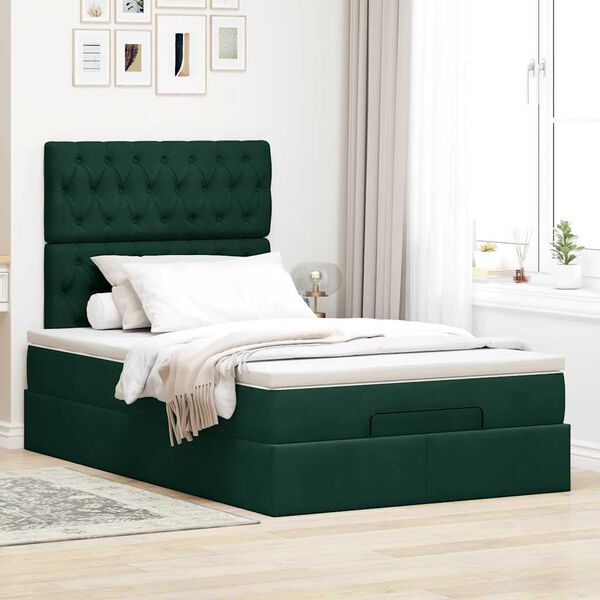 vidaXL Cadre de lit ottoman avec matelas vert fonc&eacute; 120x200 cm velours