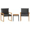 vidaXL Ensemble de bistro 3 pcs et coussins noir r&eacute;sine tress&eacute;e acacia