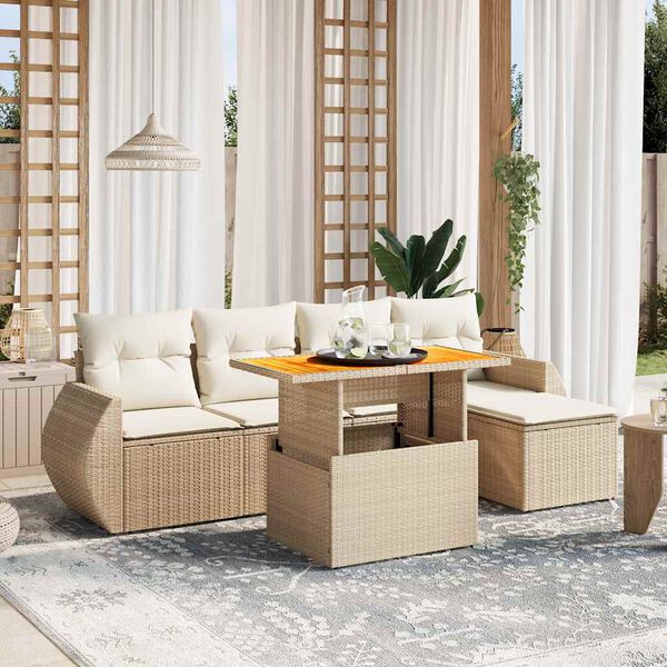 vidaXL Salon de jardin avec coussins 6 pcs beige r&eacute;sine tress&eacute;e