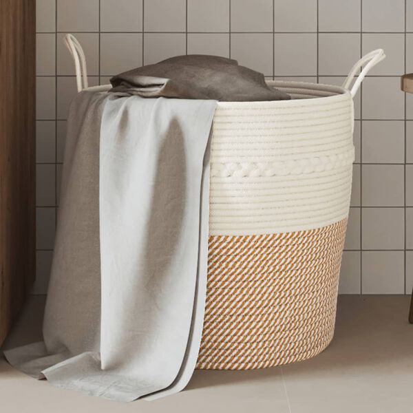 vidaXL Panier de rangement marron et blanc &Oslash;43x38 cm coton