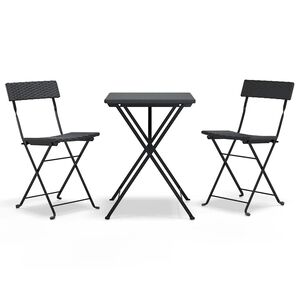 vidaXL Ensemble de bistro pliable 3 pcs Noir R&eacute;sine tress&eacute;e