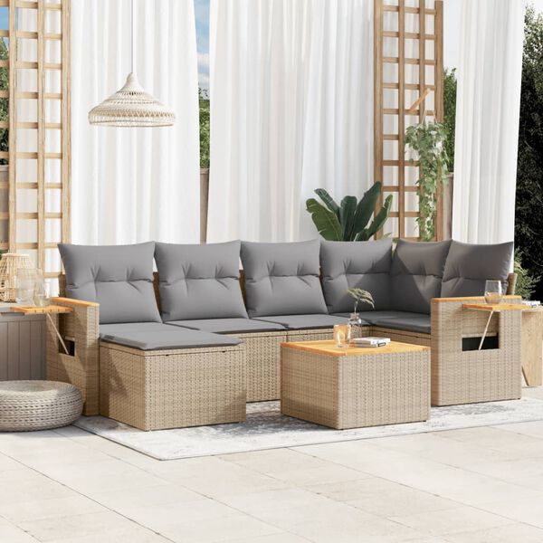 vidaXL Salon de jardin avec coussins 7 pcs beige r&eacute;sine tress&eacute;e