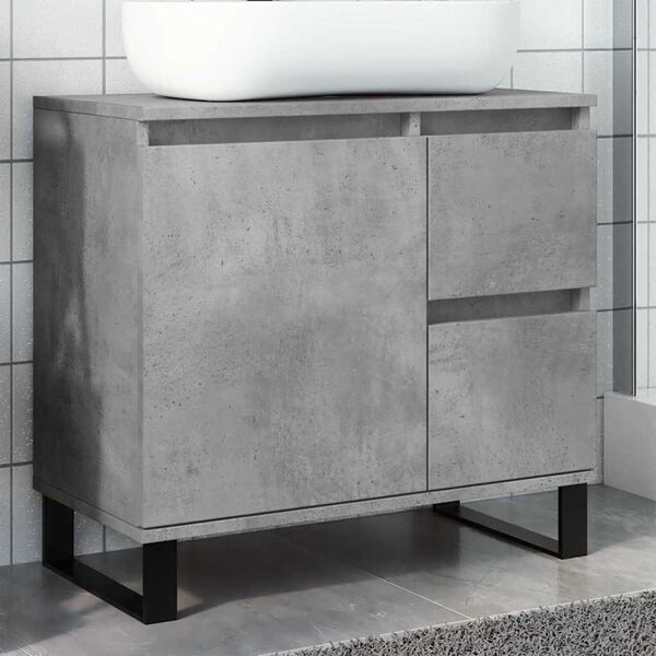 vidaXL Armoire de lavabo de salle de bain gris b&eacute;ton 65x33x60 cm