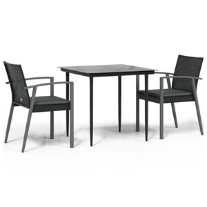 vidaXL Ensemble &agrave; manger de jardin 3 pcs coussins r&eacute;sine tress&eacute;e acier