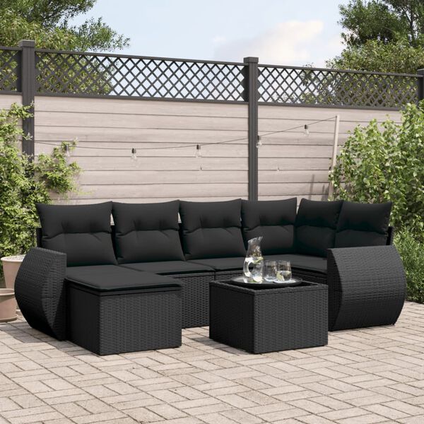 vidaXL Salon de jardin 7 pcs avec coussins noir r&eacute;sine tress&eacute;e