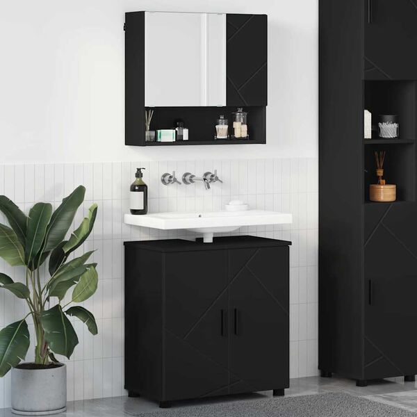 vidaXL Ensemble de mobilier de salle de bain Montage mural 2 pcs Noir