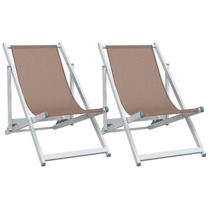 vidaXL Chaises pliantes 2 pi&egrave;ces, aluminium marron et textil&egrave;ne