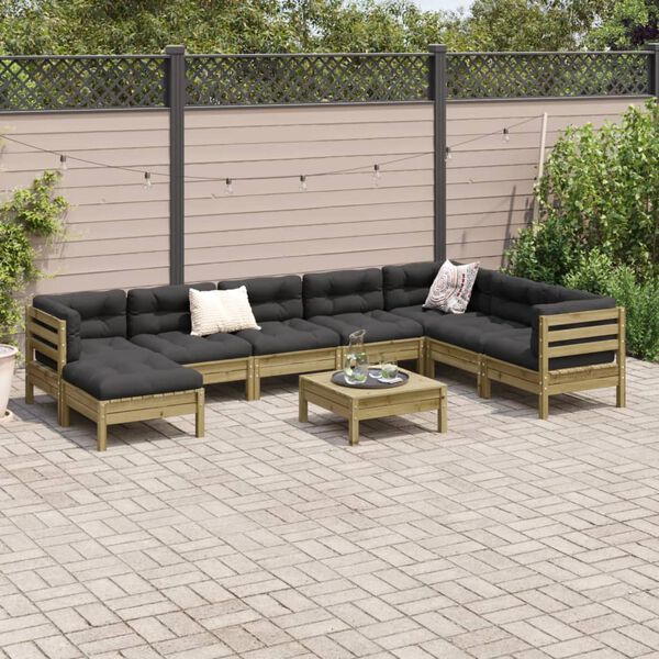 vidaXL Salon de jardin avec coussins 9 pcs bois de pin&nbsp;impr&eacute;gn&eacute;