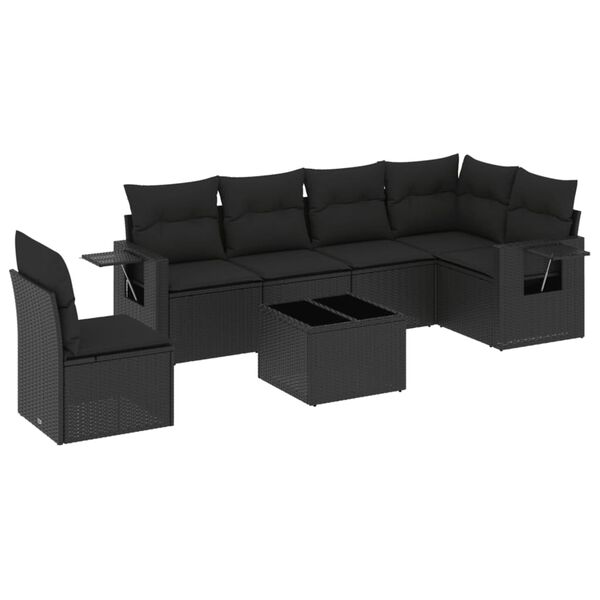 vidaXL Salon de jardin 7 pcs avec coussins noir r&eacute;sine tress&eacute;e