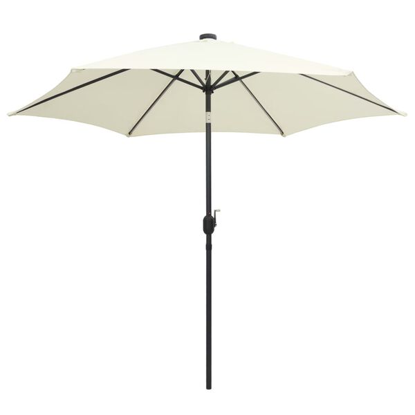 vidaXL Parasol de jardin et lumi&egrave;res LED m&acirc;t en aluminium blanc sable