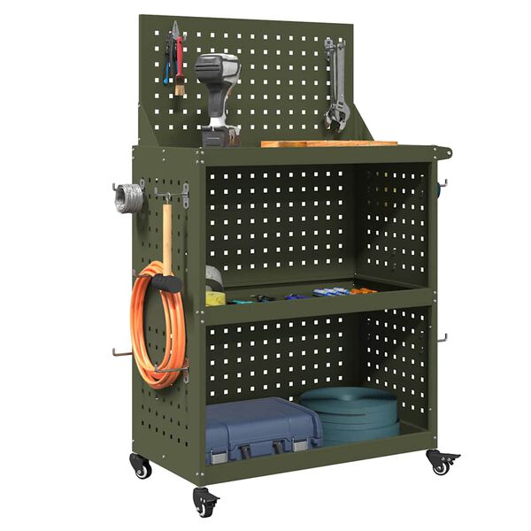 vidaXL Chariot à outils avec étagère Vert olive 65 x 35 x 111 cm