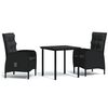 vidaXL Ensemble &agrave; manger de jardin avec coussins 3 pcs noir