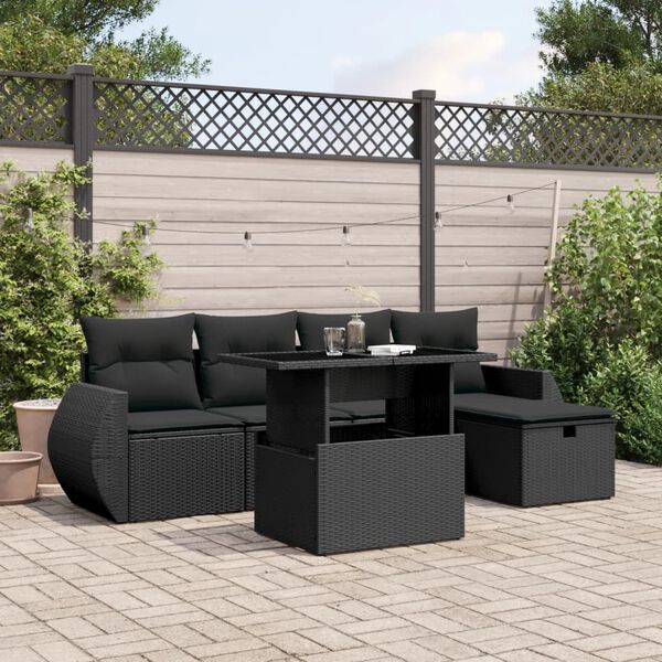 vidaXL Salon de jardin 6 pcs avec coussins noir r&eacute;sine tress&eacute;e