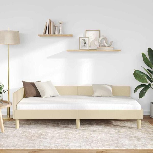 vidaXL Cadre de lit d'angle avec tête de lit Crème 80 x 200 cm tissu