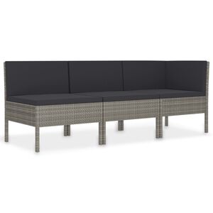 vidaXL Salon de jardin 3 pcs avec coussins R&eacute;sine tress&eacute;e Gris