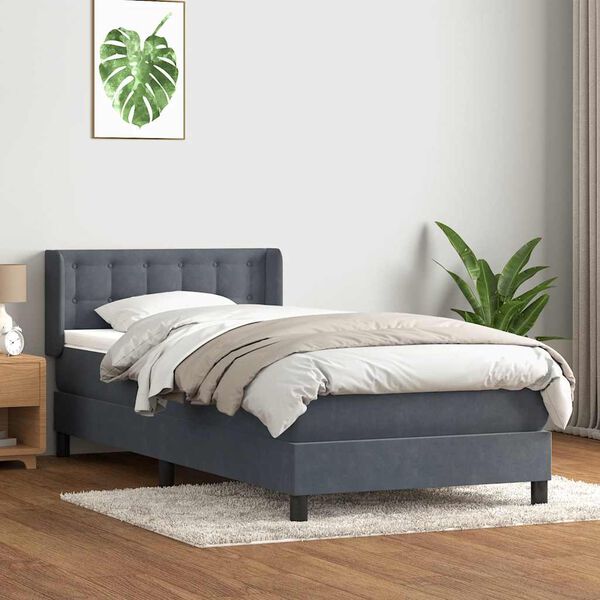 vidaXL Sommier &agrave; lattes de lit et matelas gris fonc&eacute; 80x220 cm velours