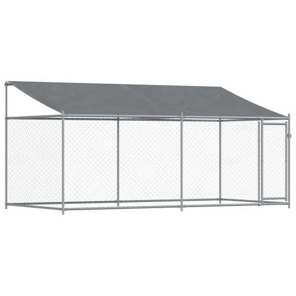 vidaXL Cage pour chien avec toit et porte gris 4x2x2 m acier galvanis&eacute;