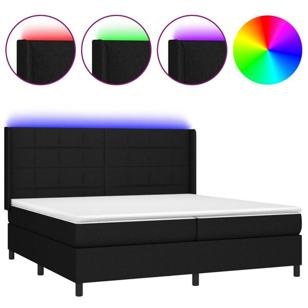 vidaXL Sommier &agrave; lattes de lit et matelas et LED Noir 200x200 cm Tissu