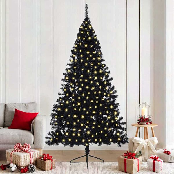 vidaXL Sapin de No&euml;l artificiel pr&eacute;-&eacute;clair&eacute; Noir 210 cm PVC