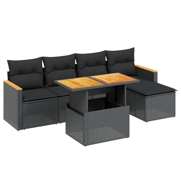 vidaXL Salon de jardin 6 pcs avec coussins noir r&eacute;sine tress&eacute;e