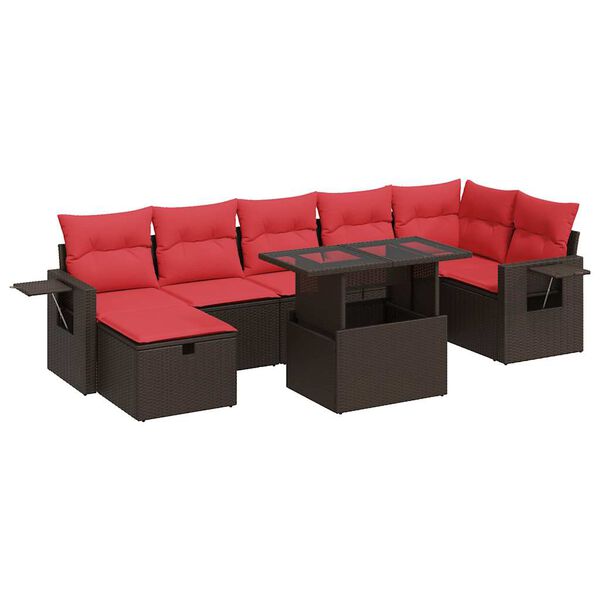 vidaXL Salon de jardin avec coussins 8 pcs marron r&eacute;sine tress&eacute;e acacia