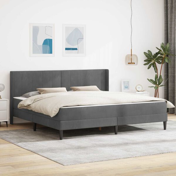 vidaXL Cadre de lit avec matelas Gris fonc&eacute; 200 x 200 cm Velours