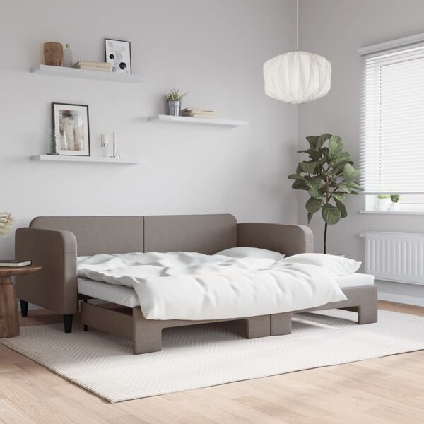vidaXL Lit de jour avec gigogne sans matelas taupe 90x200 cm