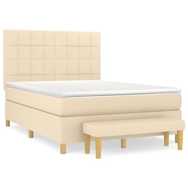 vidaXL Sommier &agrave; lattes de lit avec matelas Cr&egrave;me 140x190 cm Tissu