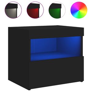 vidaXL Table de chevet avec lumi&egrave;res LED noir 50x40x45 cm